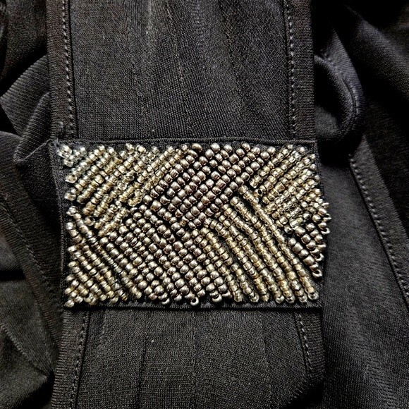 Guess by Marciano Black Bead Embellished Shoulders Deep V-Neck Dressy Blouse - Picture 6 of 12